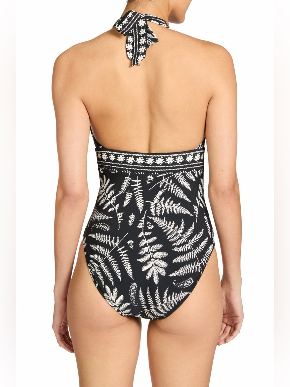 Robin Piccone Hailey Halter One Piece Swimsuit Women’s Size 6 Black Ecru NWOT - Picture 2 of 6